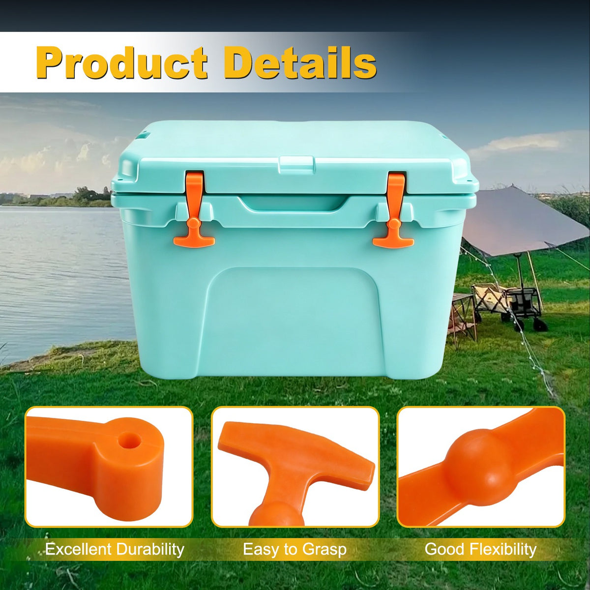 Set of 2 Orange Silicone Cooler Latches Compatible with Yeti RTIC & More
