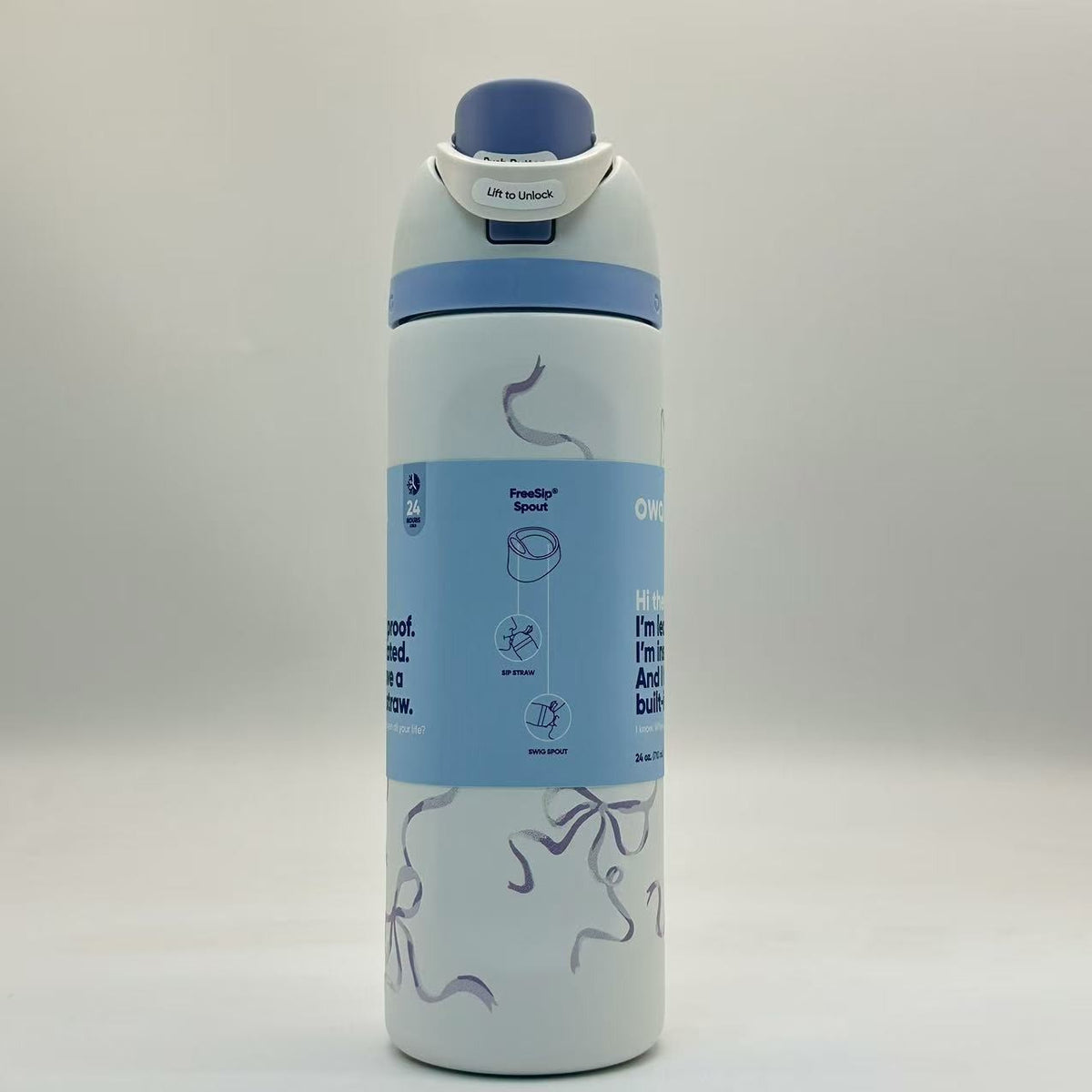 24 oz Stainless Steel Water Bottle with Blue Bow Design - Urban Outfitters Exclusive