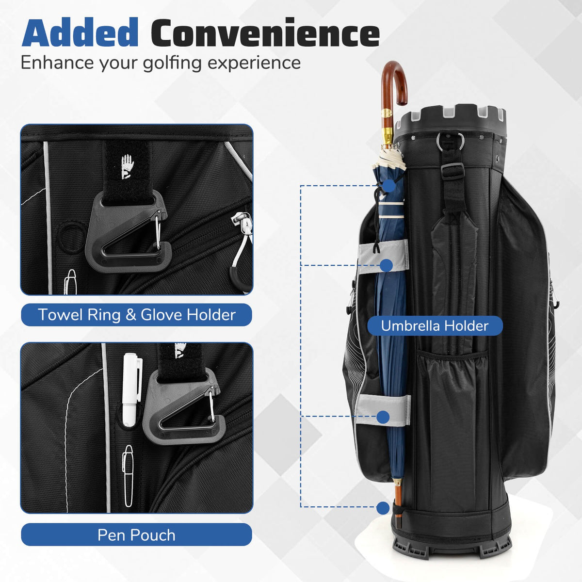Golf Cart Bag with 14-Way Full Length Dividers and 11 Pockets - Lightweight, Waterproof