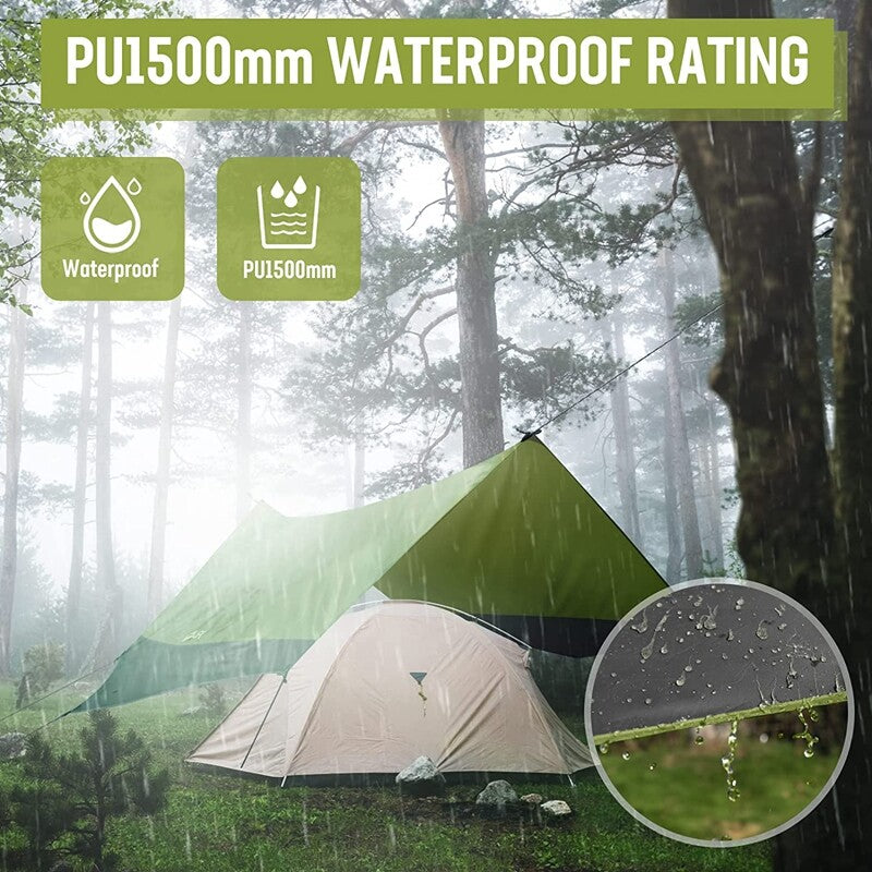 Waterproof Camping Tarp 13x11.5Ft Heptagonal Rain Fly for Tent Hammock Sun Shade