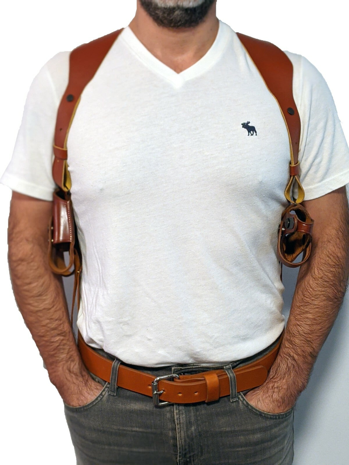 Leather Shoulder Holster with Double Magazine Pouch for 1911 Pistols