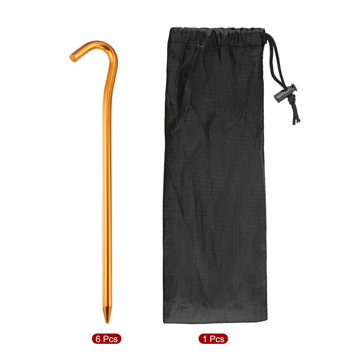 6 Pack Aluminum Tent Stakes with Hook 7.2 Inches - Gold Outdoor Camping Gear