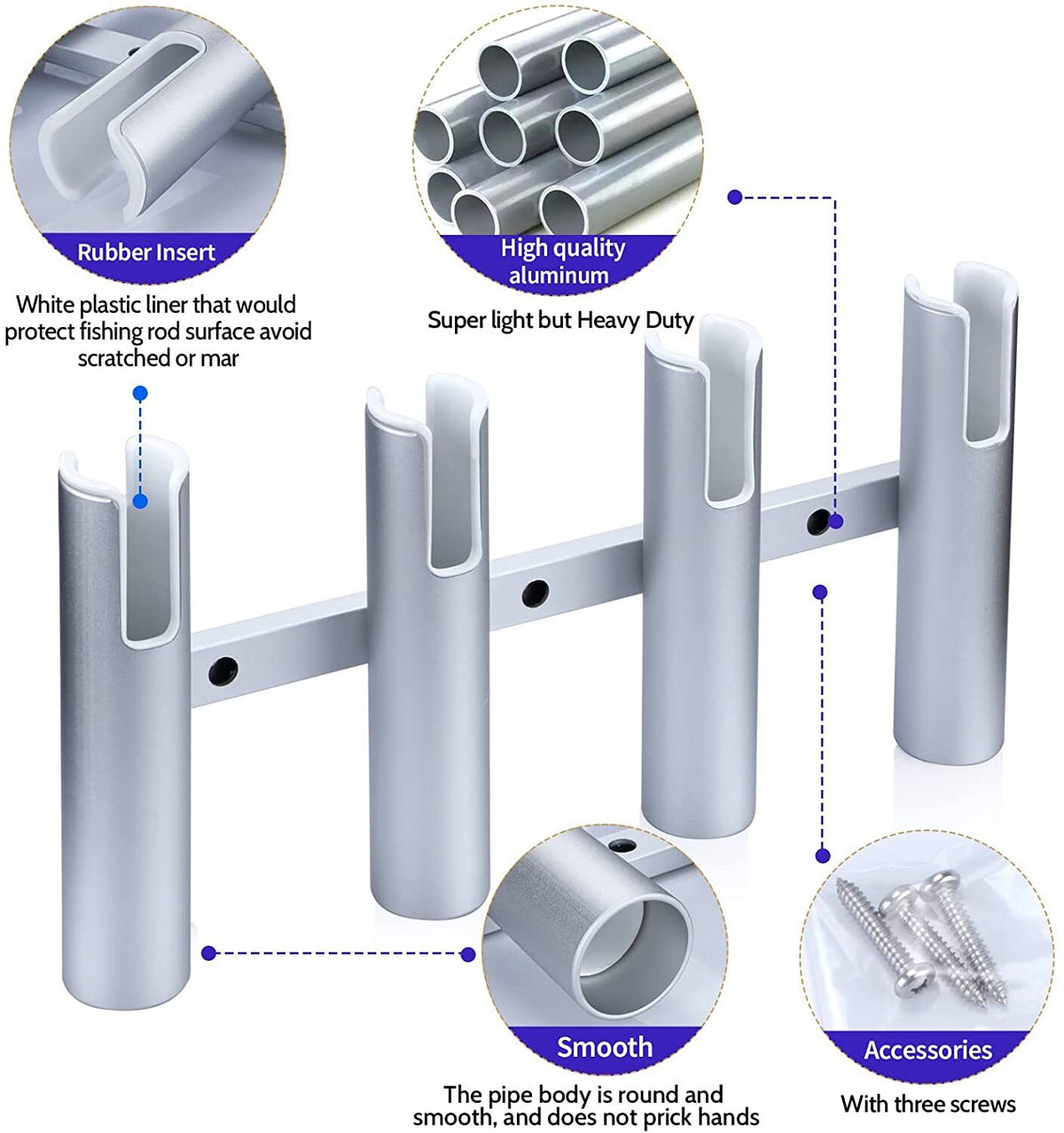 Marine Aluminum Fishing Rod Holder with Multiple Tubes for Boat, Heavy Duty & Corrosion-Resistant