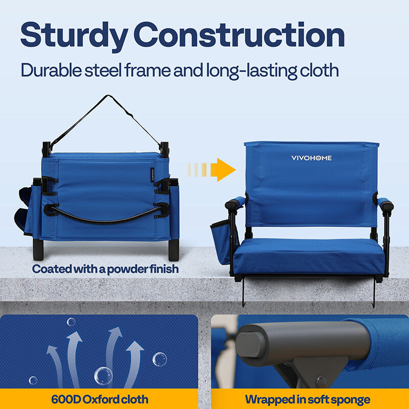 Portable Stadium Bleacher Seat with Cup Holders & Shoulder Strap - Comfortable & Foldable