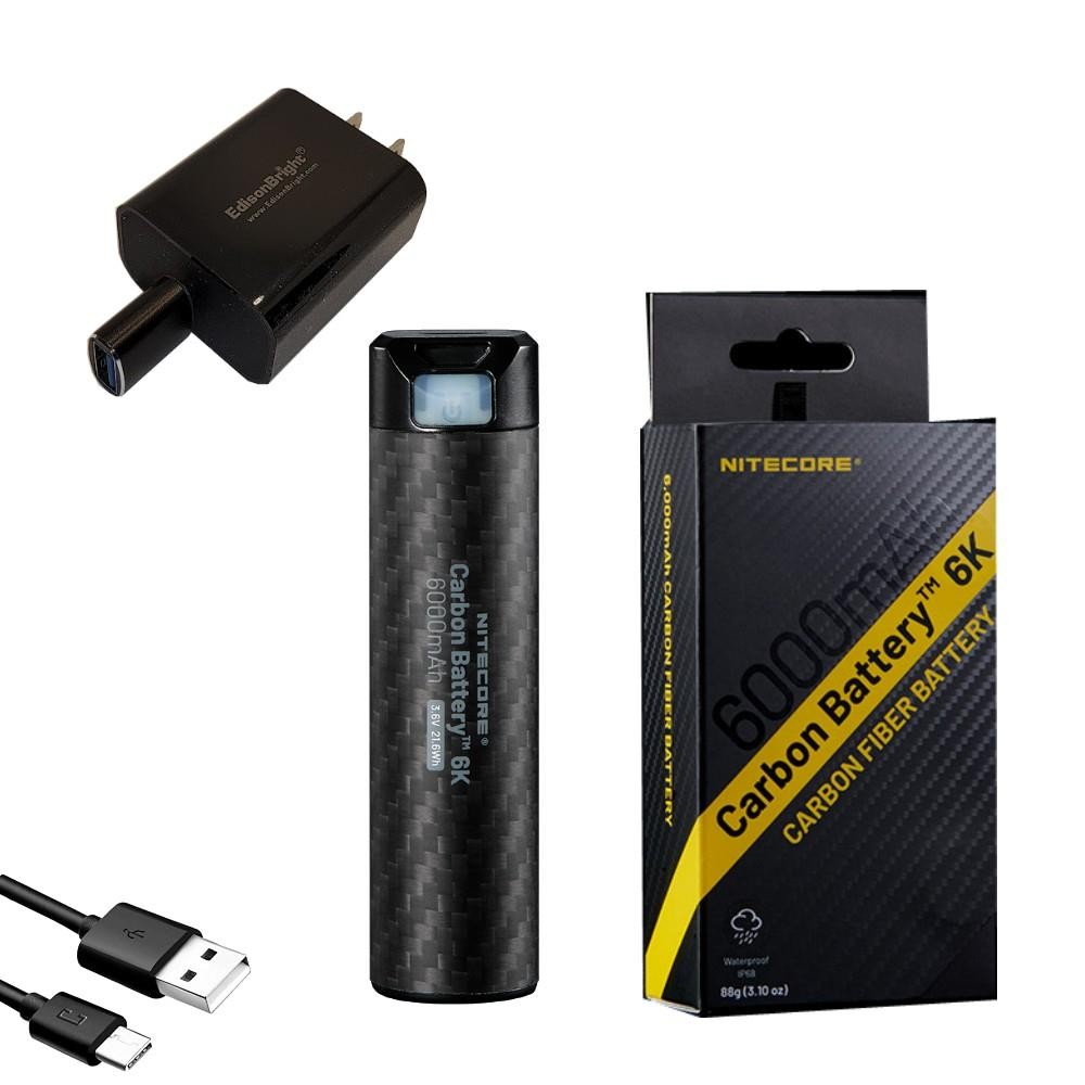 6000mAh USB-C Power Bank with Carbon Fiber Shell for Nitecore Headlamps