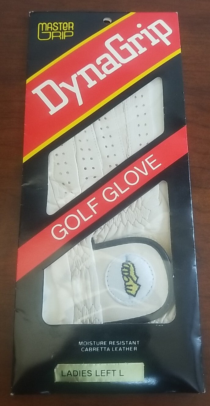 Ladies Left Large Golf Glove - DynaGrip Master Grip, Durable Leather, Stylish White
