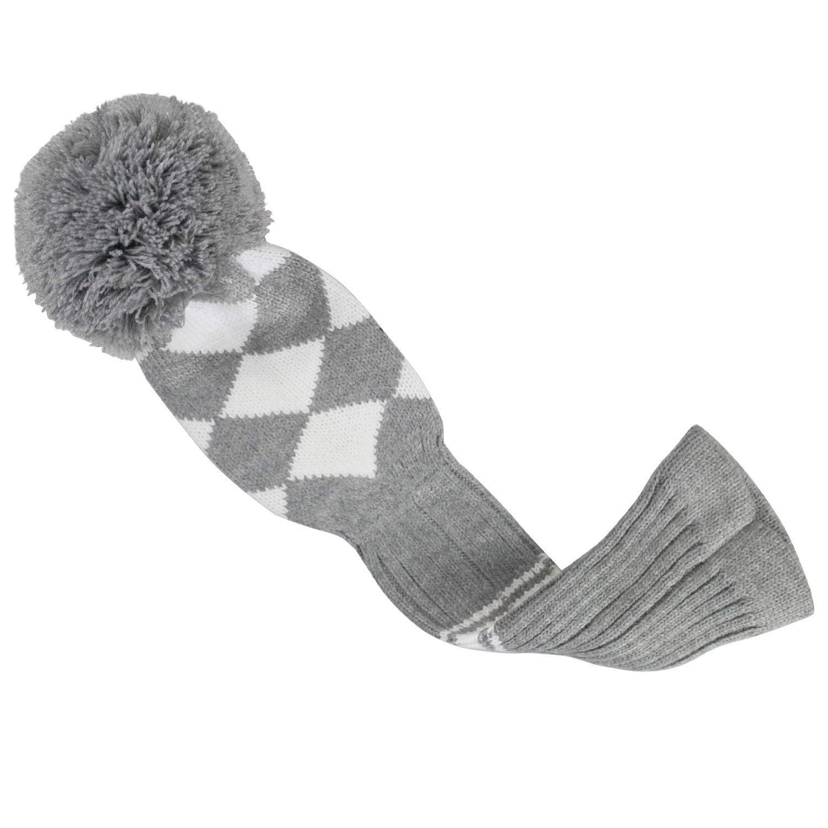 Golf Fairway Wood Club Protector Knit Pom Cover Grey White Argyle