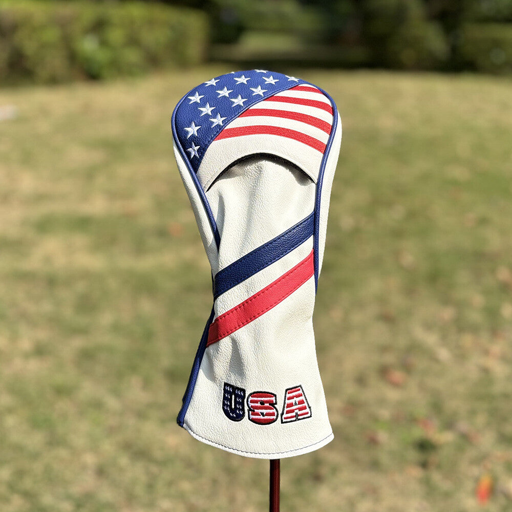 Golf Club Head Cover Set with USA Flag Design for Driver, Fairway, Hybrid