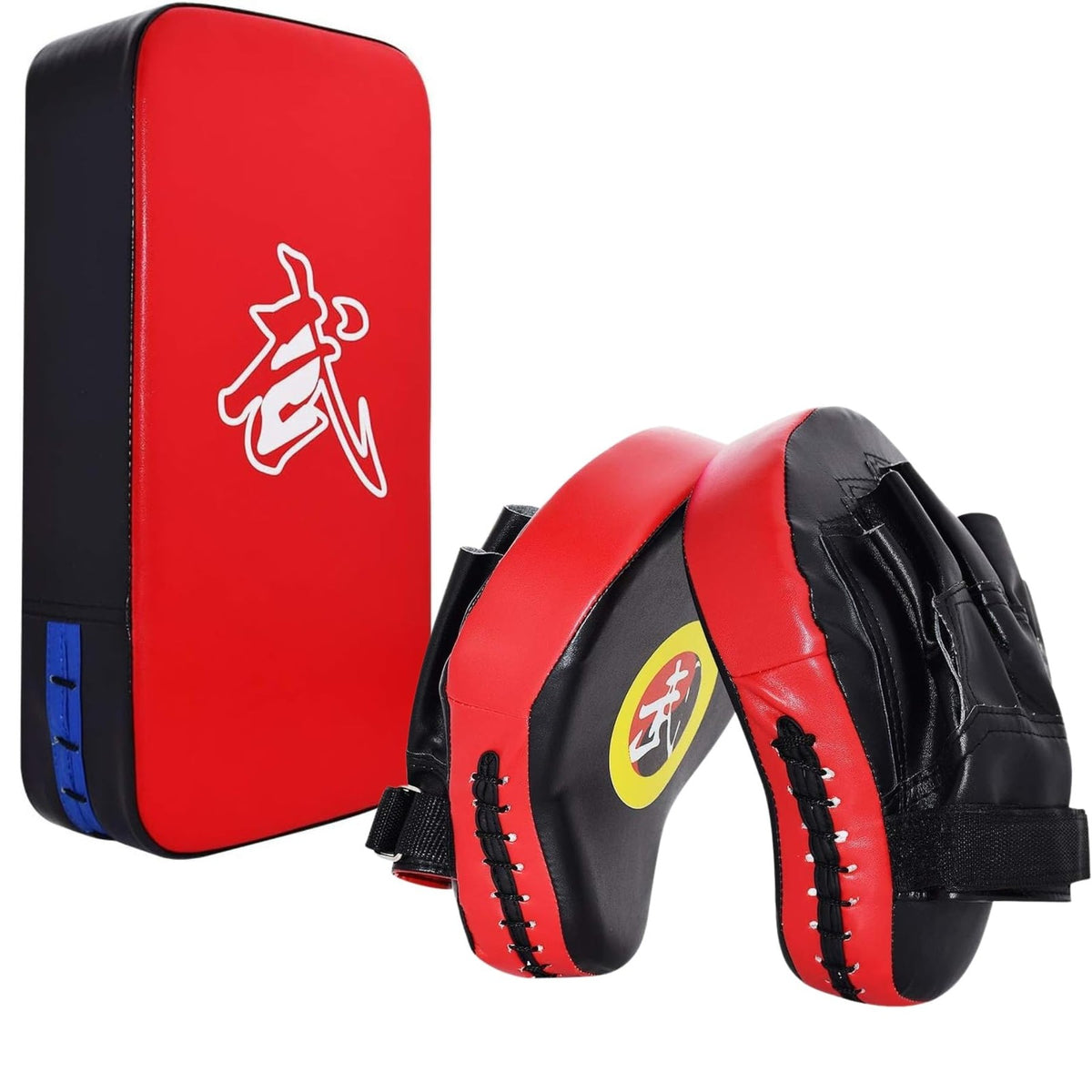 Martial Arts Kick Shield Set - Muay Thai MMA Karate Kickboxing Training Pads - Red 3 Pcs