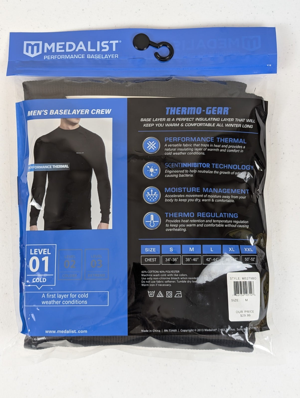 Men's Thermal Base Layer Crew Long Sleeve Medium Performance Top