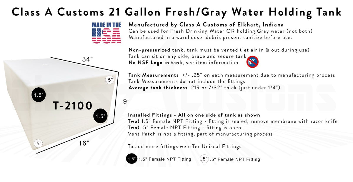 21 Gallon Water Holding Tank Gray with Plumbing Kit for Fresh & Gray Water Storage