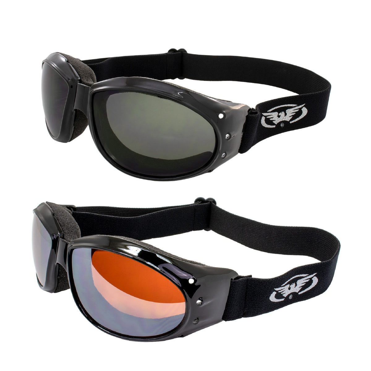 Motorcycle Riding Goggles with Smoke & Mirror Lens + Microfiber Bags
