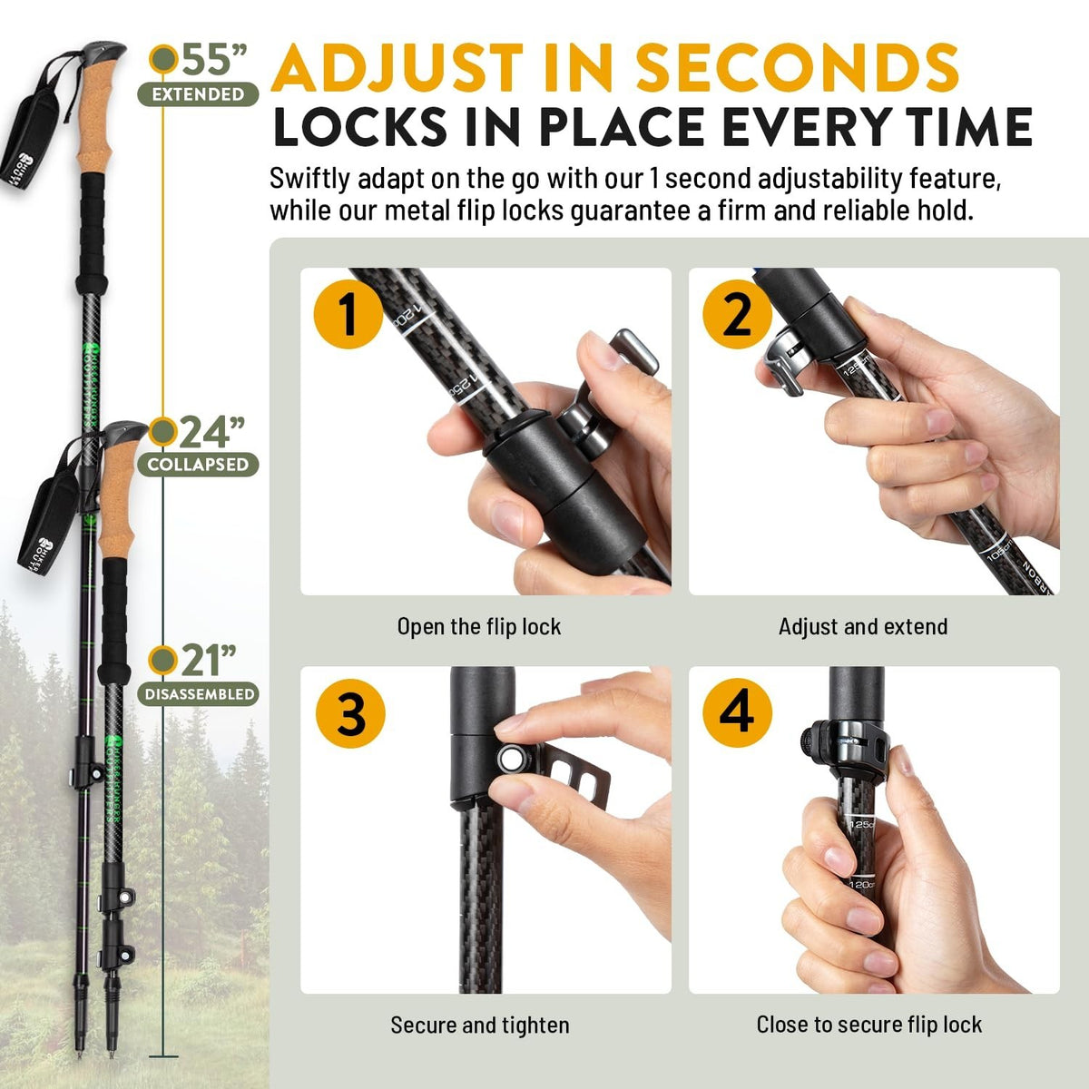 Carbon Fiber Trekking Poles Lightweight Collapsible Hiking Poles with Cork Grips