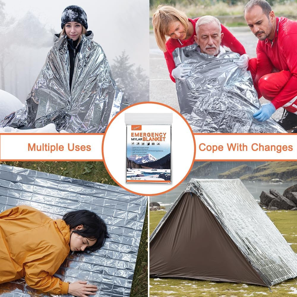 Large 82 x 62 Inch Emergency Mylar Survival Thermal Blanket - Pack of 4