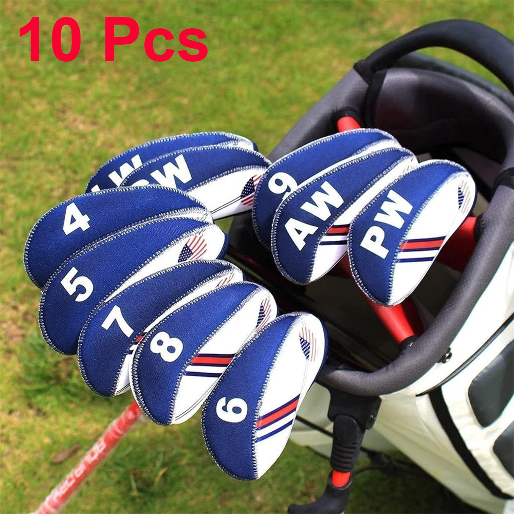10 Pcs Lightweight Golf Head Covers with USA Flag Design for Irons - Protect Clubs