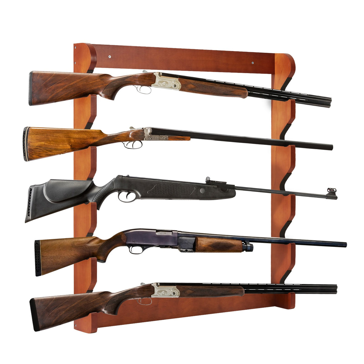 Wall Mount Gun Rack for Rifles - Holds 5 Firearms in Solid Wood