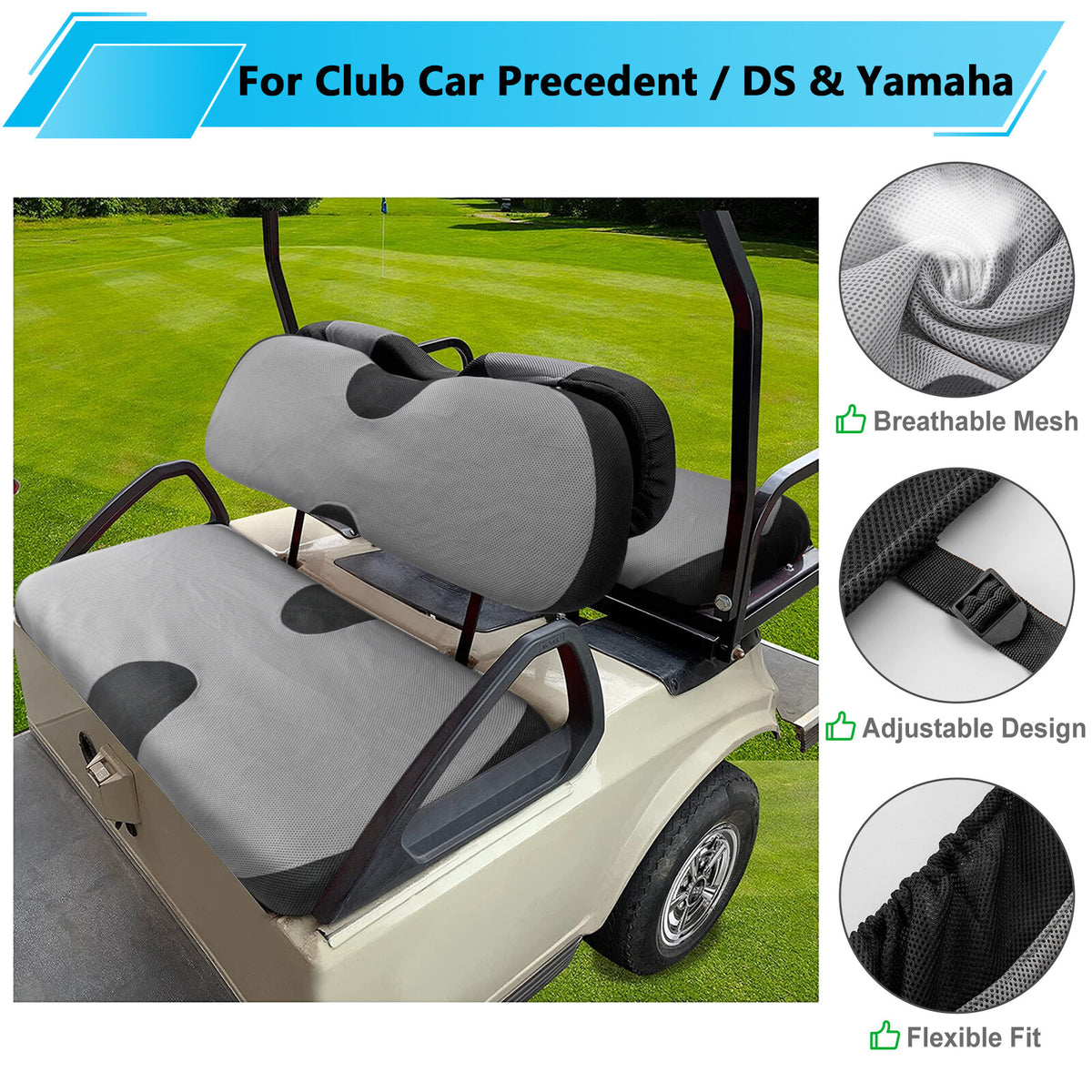 Golf Cart Seat Cover Set for EZGO Yamaha Club Car Front and Rear Protection