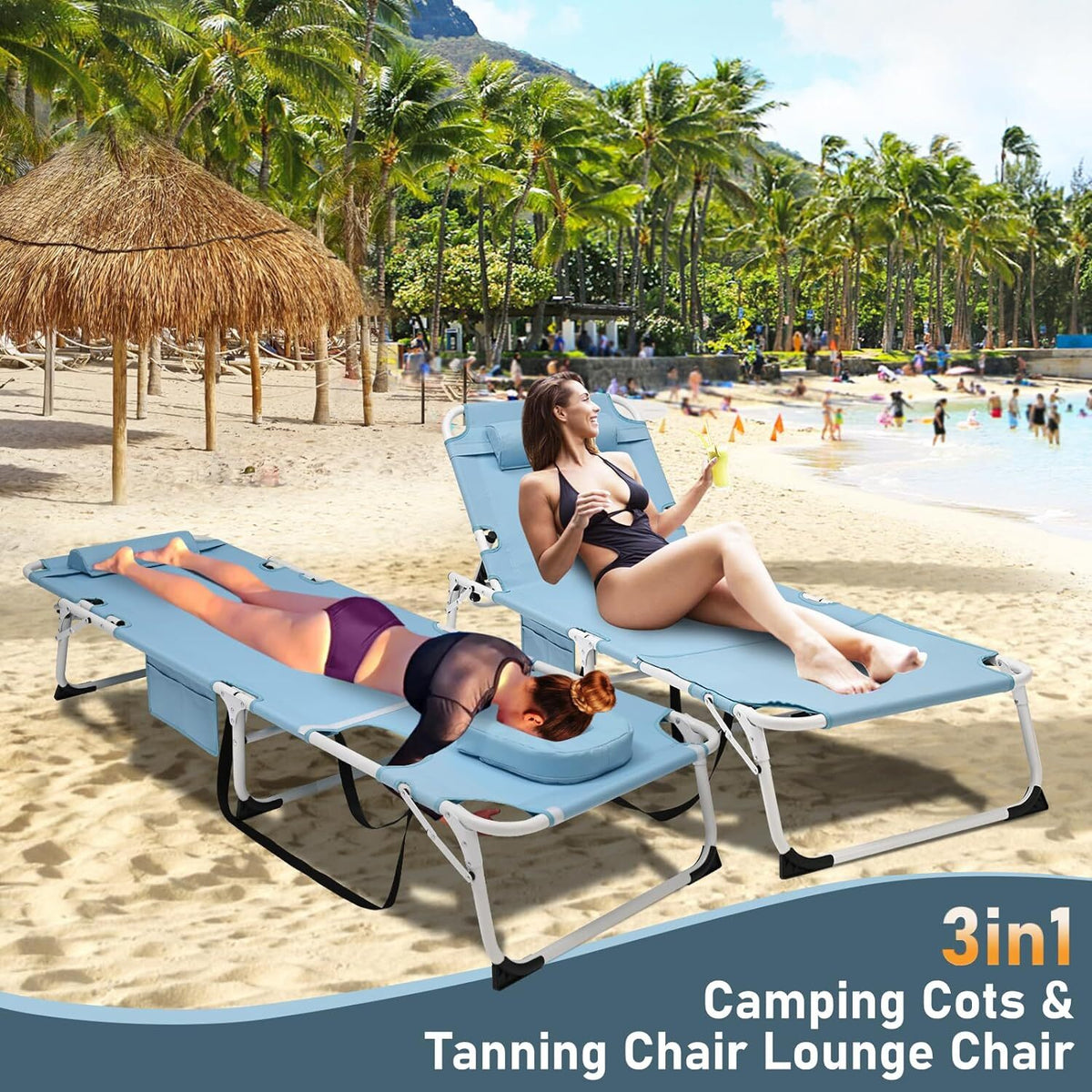 Heavy Duty Tanning Chair with Face Hole - Adjustable Folding Outdoor Lounge Bed
