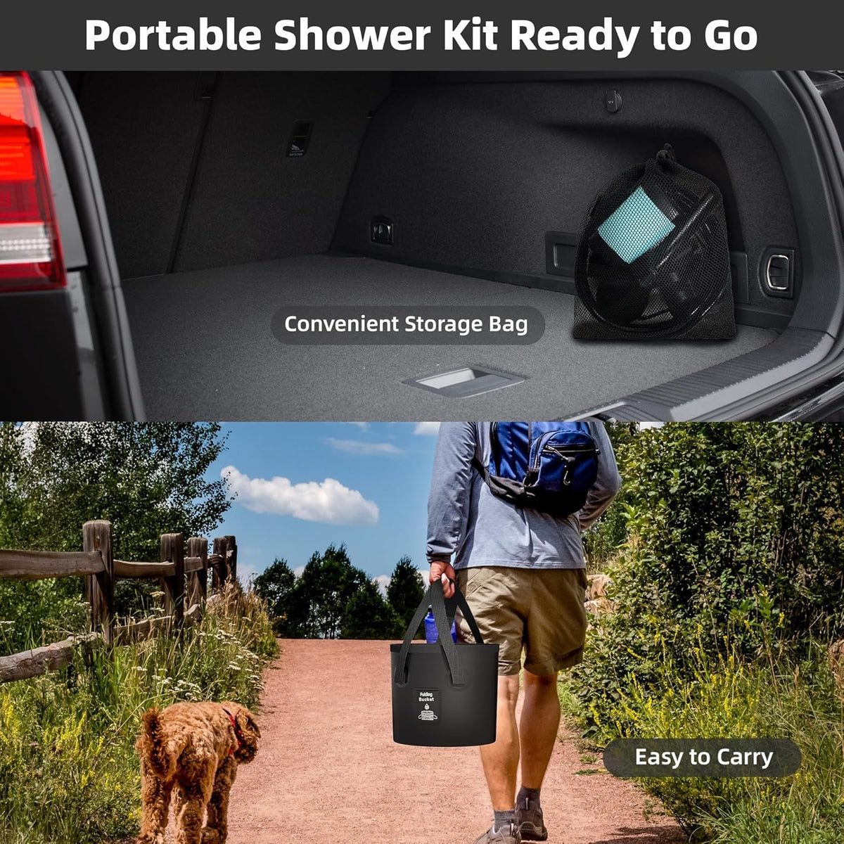 Rechargeable Portable Camping Shower Pump with Foldable 5 Gal Bucket