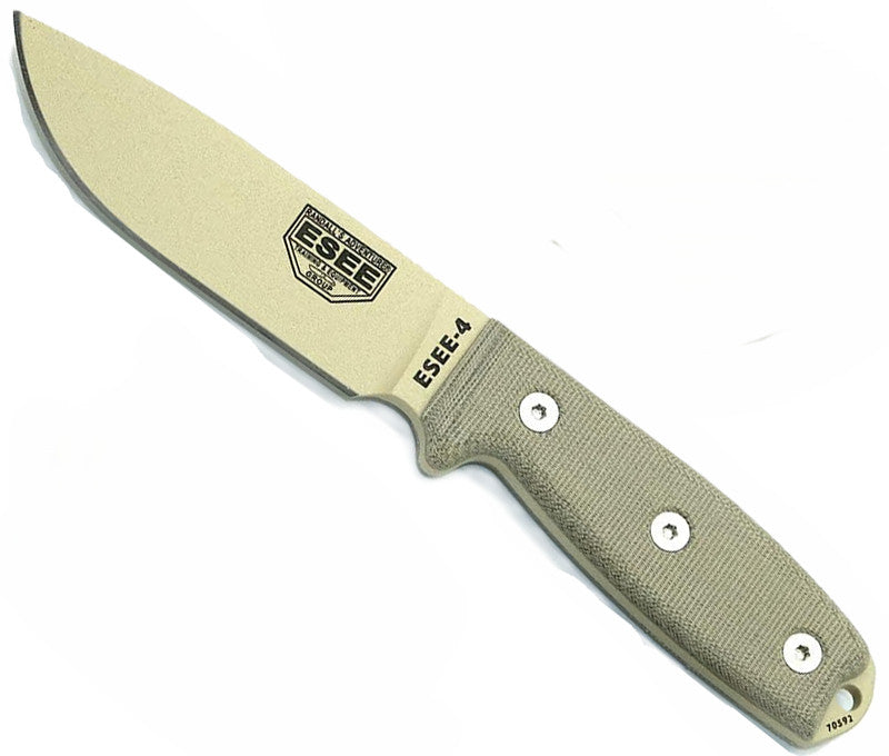 Survival Fixed Blade Knife 4.5in 1095 Steel Desert Tan Micarta Sheath