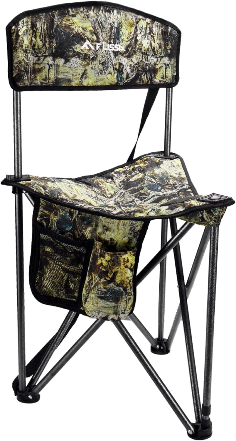 Portable Hunting Stool with Backrest Foldable Tripod Chair 250LBS Camouflage