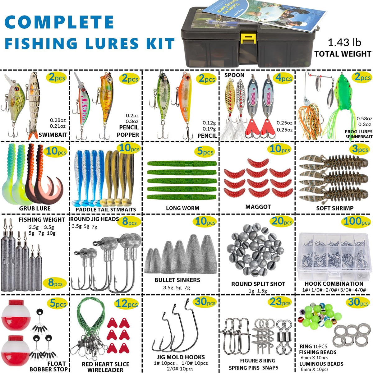 Complete Fishing Tackle Kit Set with Lures, Bait, Tackle Box & Accessories