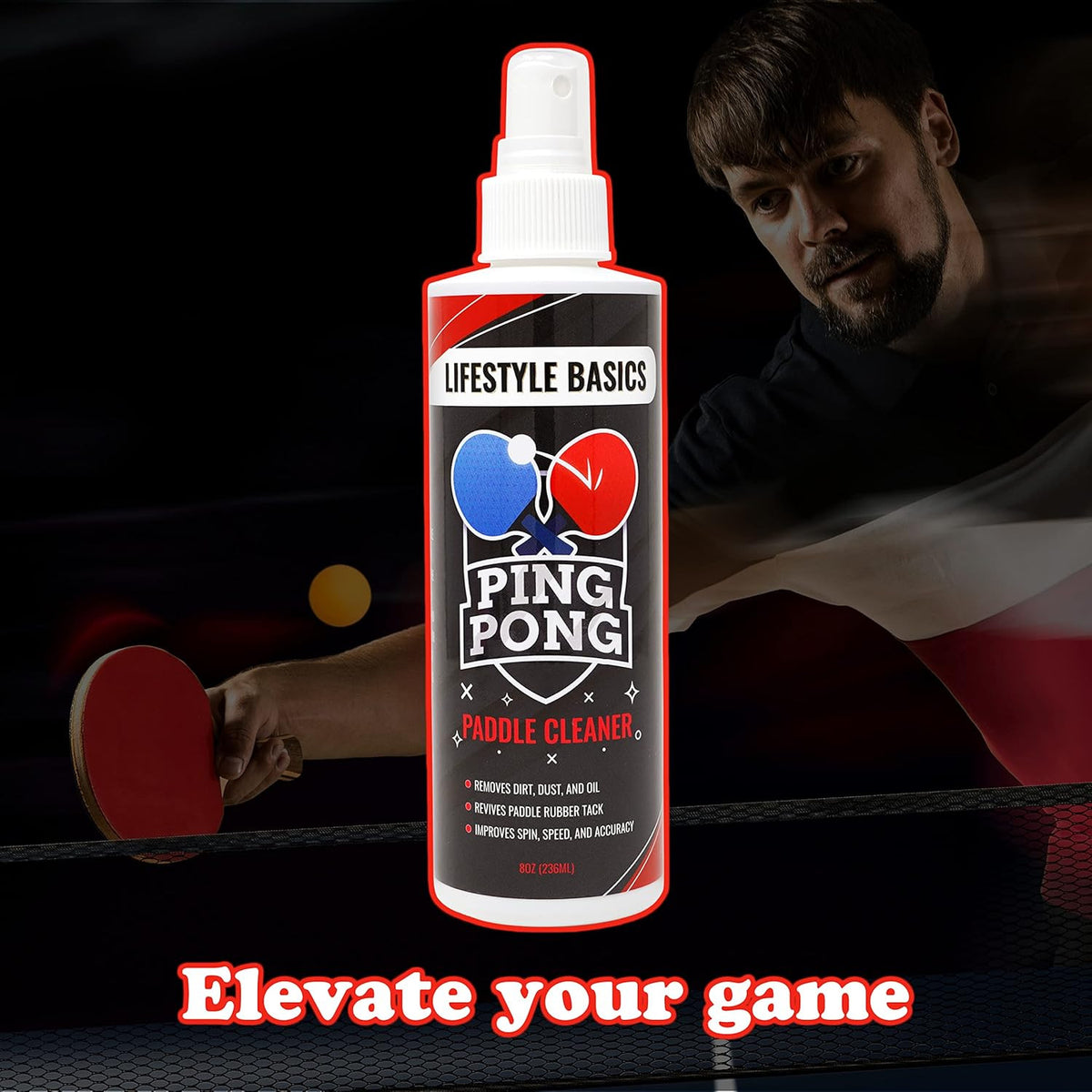 Ping Pong Paddle Cleaner 8 oz - Table Tennis Racket Rubber Cleaner