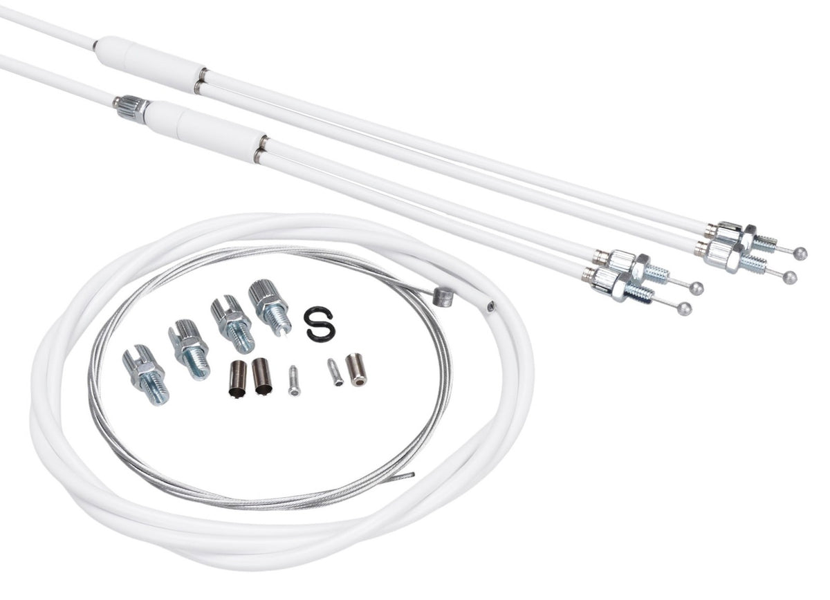 BMX Gyro Cables Set for Old School Bikes - White, Front & Rear Compatible