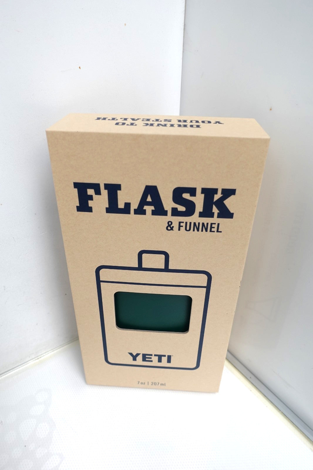 Yeti 7 oz Flask with Funnel - Black Forest Green Stainless Steel