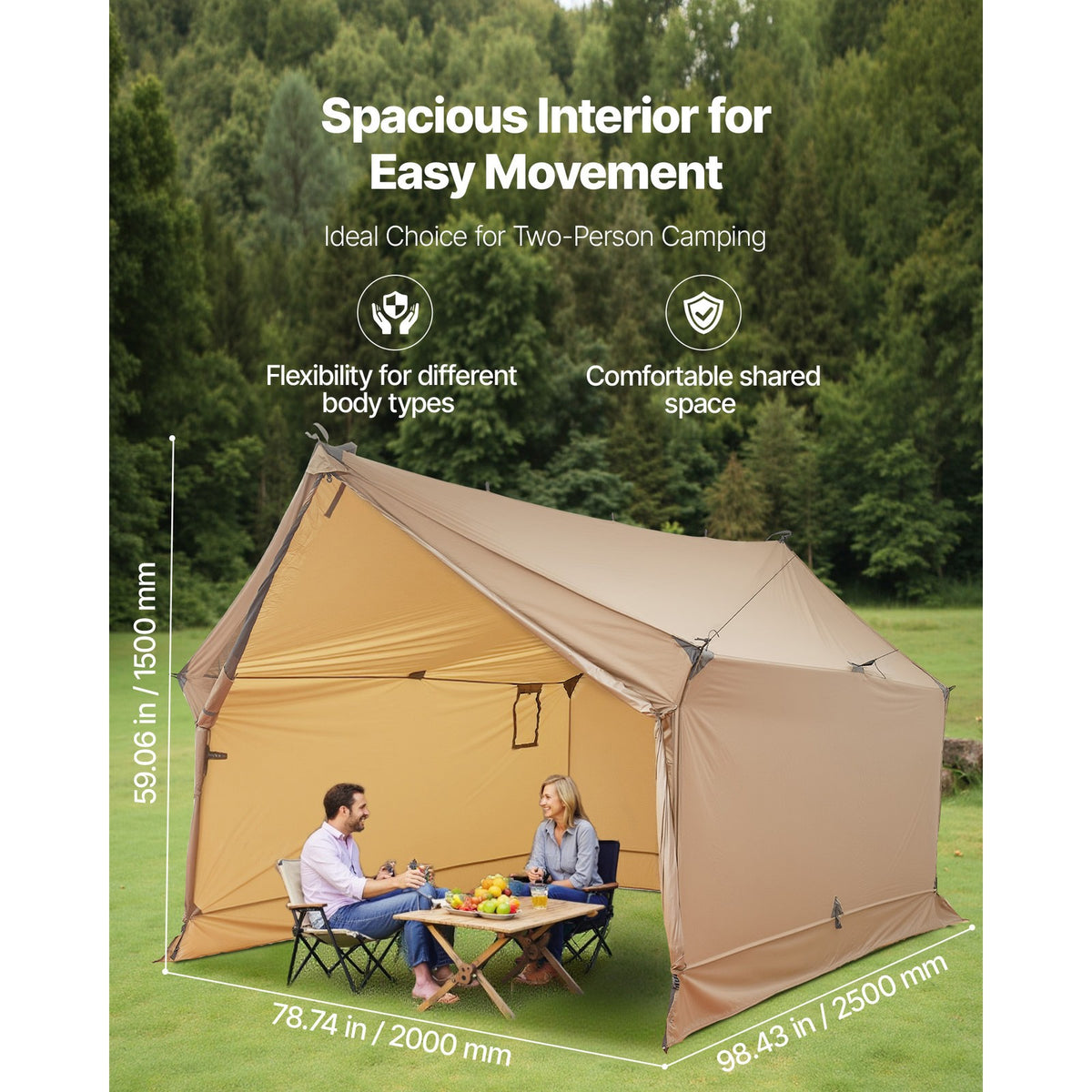 Waterproof Camping Tent with Stove Jack for Two People - Portable Hot Tent