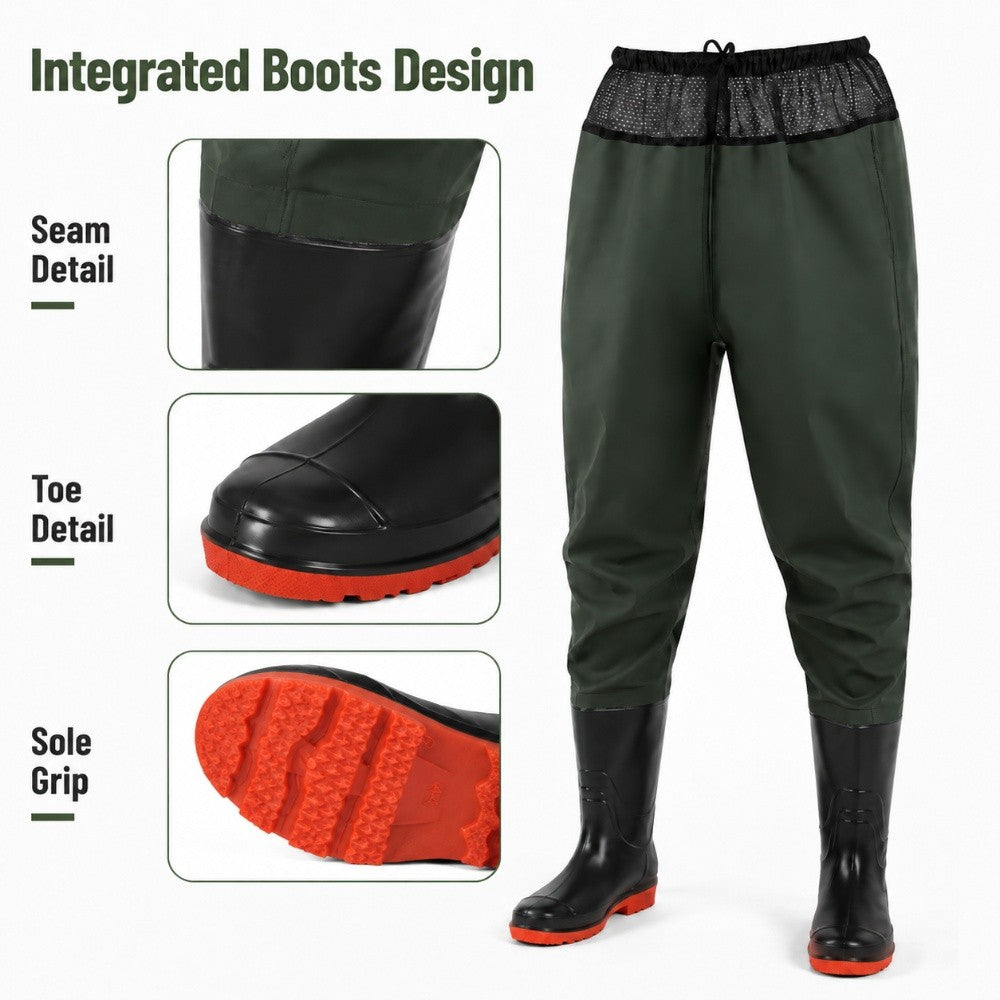 Outdoor Fishing Waders with Built-In Boots Adjustable Waterproof Pants