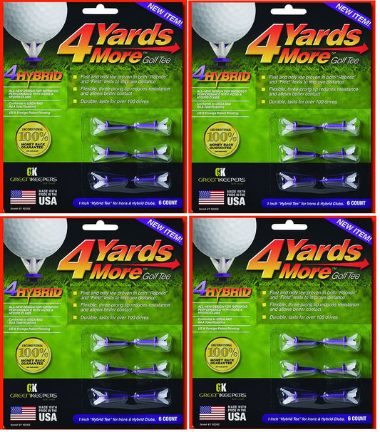 Golf Tees Set - 4 Yards More Hybrid/Iron 1 Inch 24 Pack for Longer Drives