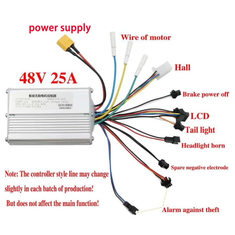 48V 25A 1200W Brushless Motor Controller for Electric Scooter with LCD Display and 6-Pin Cable