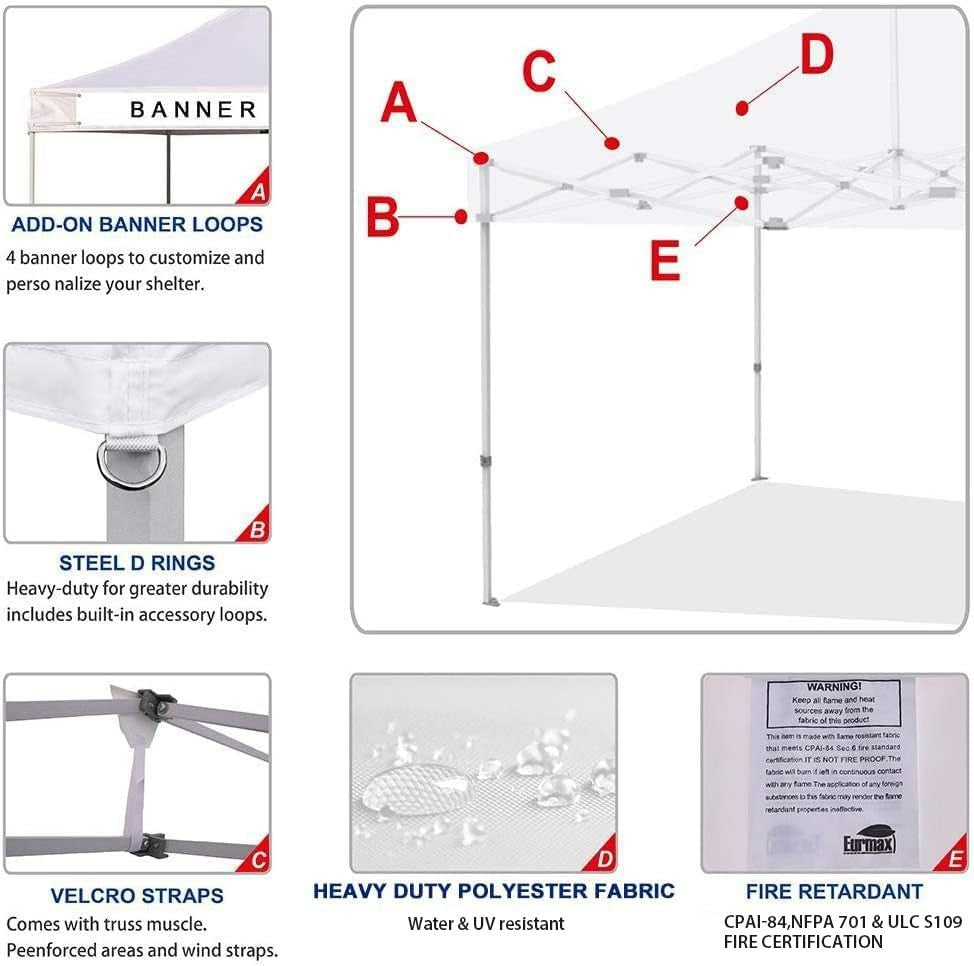 10x10 Replacement Canopy Top Cover for EZ UP & Instant Tents - Water-Resistant UV Block