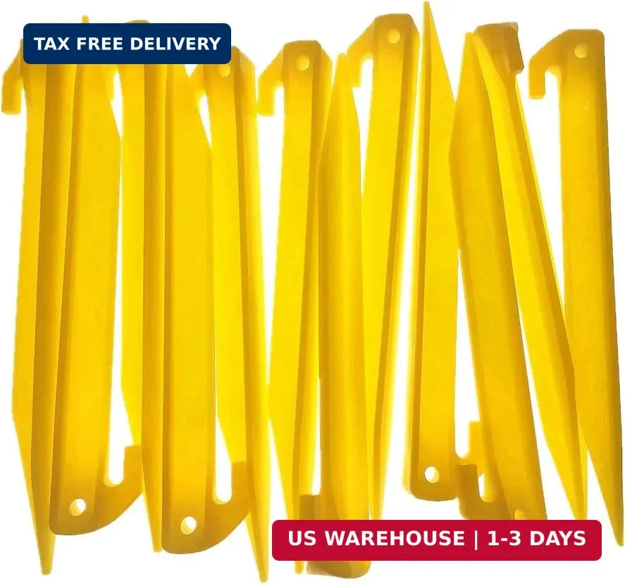 Heavy Duty Plastic Tent Stakes - 12 Pack, 9 Inch Durable Outdoor Pegs