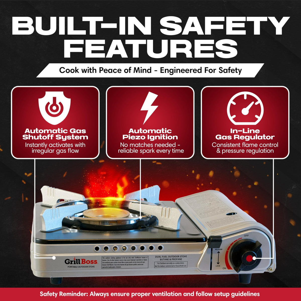 Portable Dual Fuel Camp Stove - 12,000 BTU Butane & Propane Outdoor Cooking