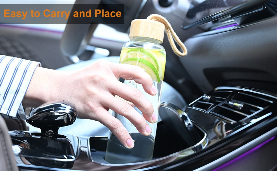 17oz Glass Water Bottle with Time Marker, Leakproof Lid & Strap