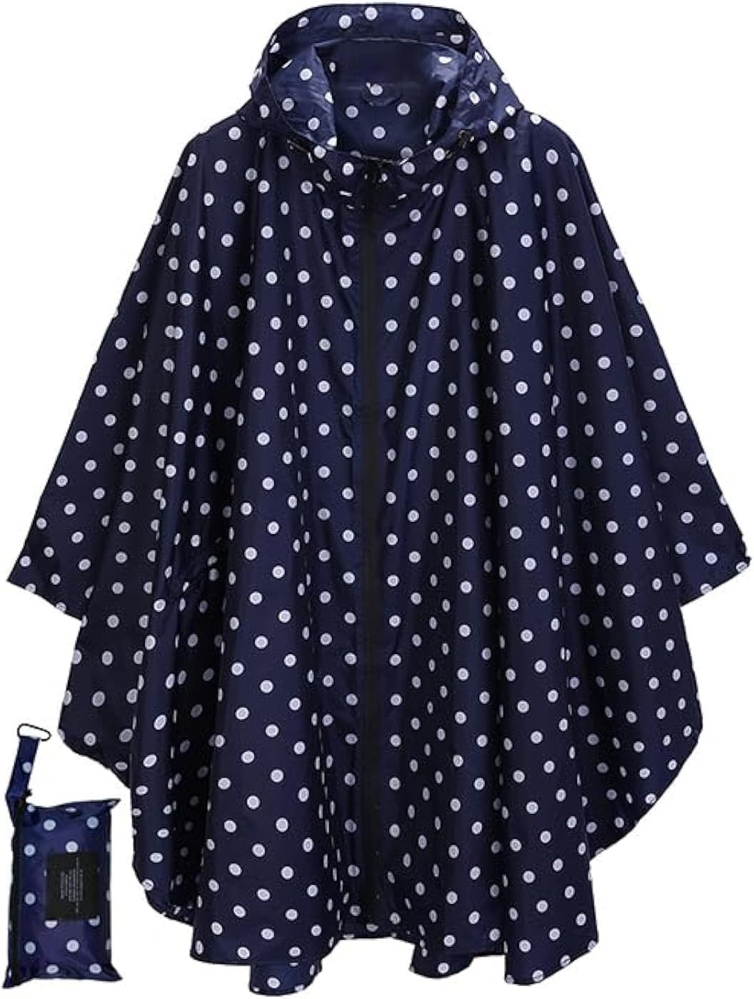 Waterproof Rain Poncho with Hood - One Size Blue Dot
