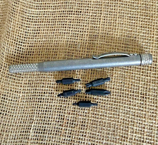 Titanium Pen Driver with 5 Bits and Extra Storage - Gnurling Pocket Clip