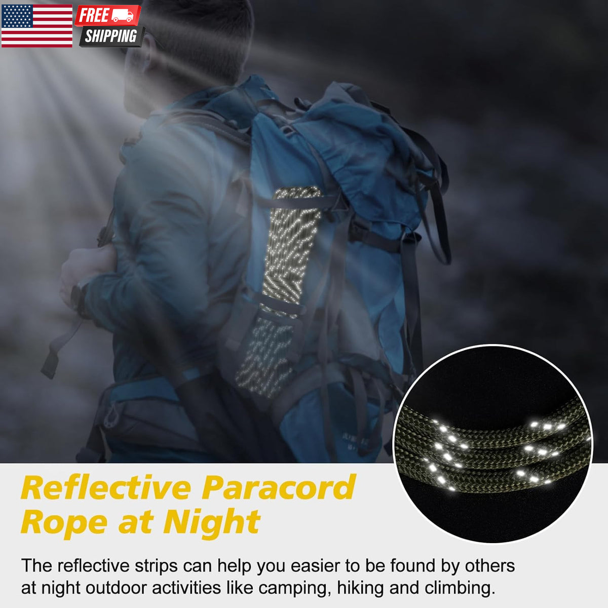Reflective Paracord Rope 1000Lb - Tactical Camping Cord 4mm 50-1000Ft