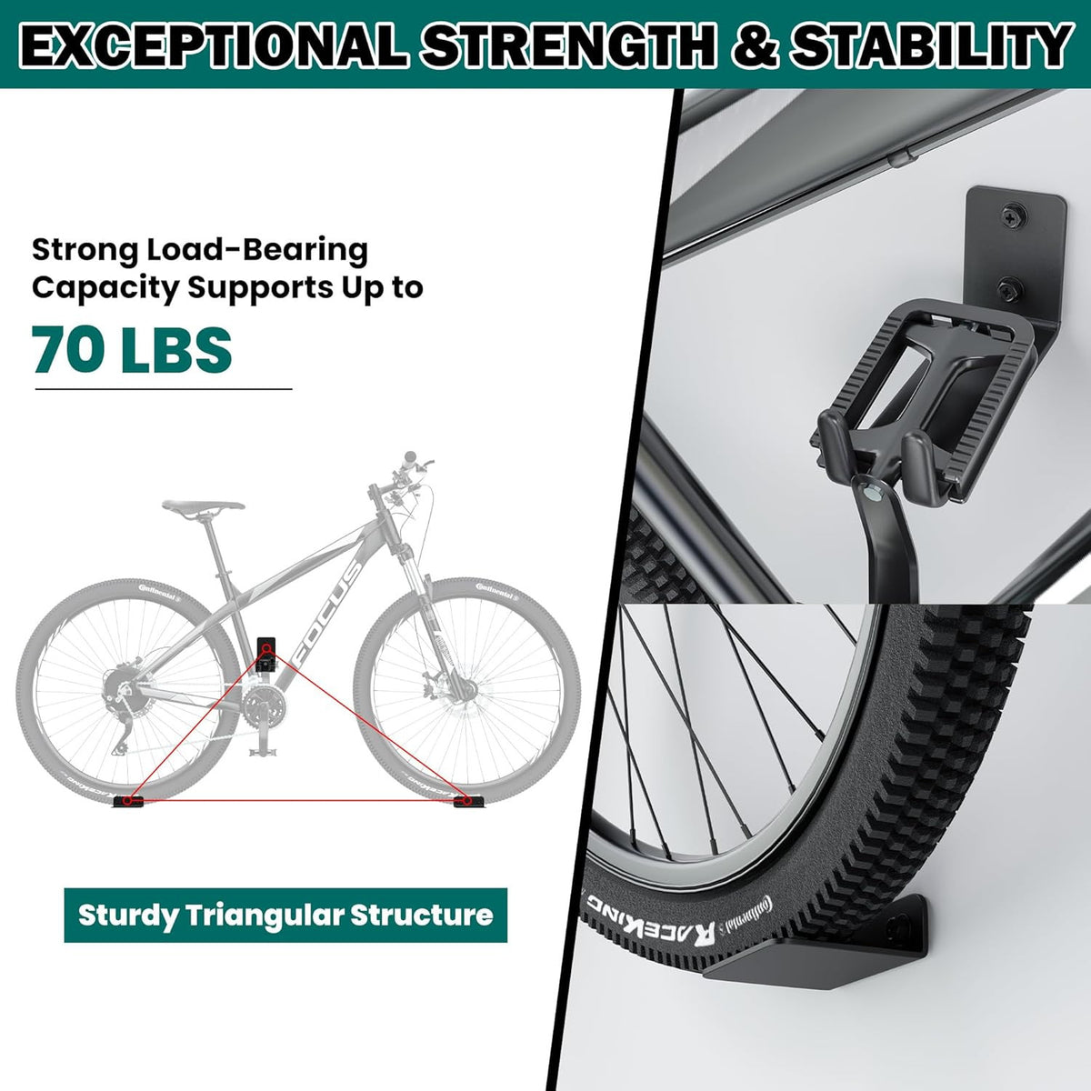 Heavy-Duty Wall Mount Bike Pedal Hanger, Garage Bike Rack, Holds Up to 70LBS