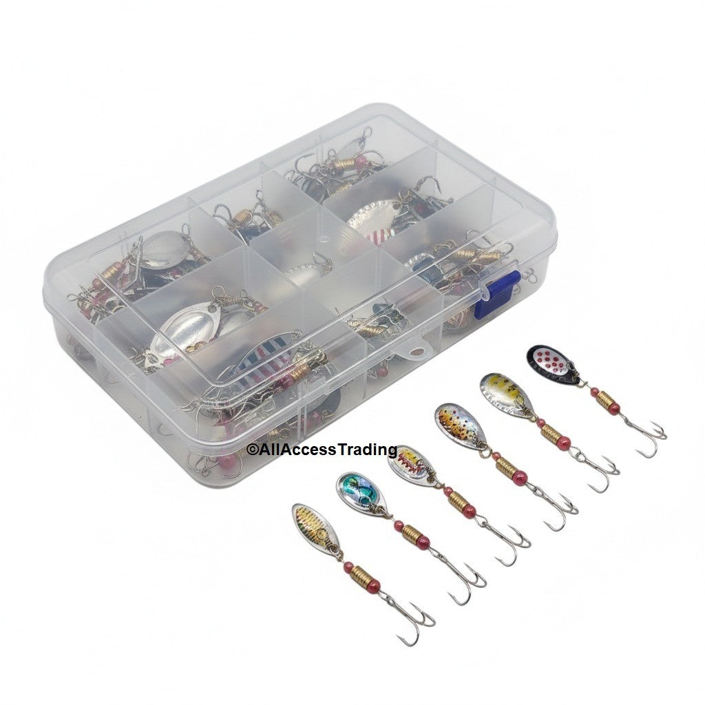 30-Piece Fishing Spinner Lures Set with Tackle Box for Freshwater and Saltwater