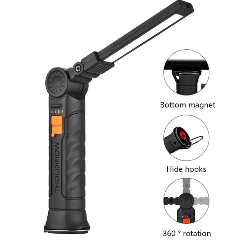 USB Rechargeable COB LED Work Light with Magnetic Base and Multiple Modes