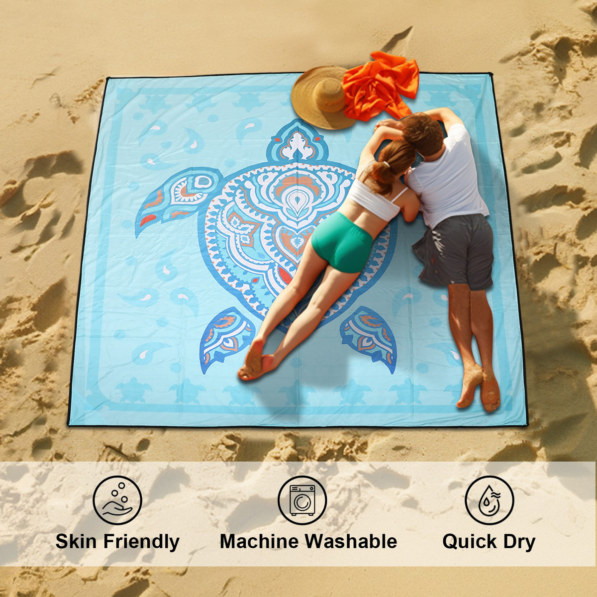 Large Waterproof Sandproof Beach Blanket 79 x 83 Inches Quick Dry Outdoor Mat