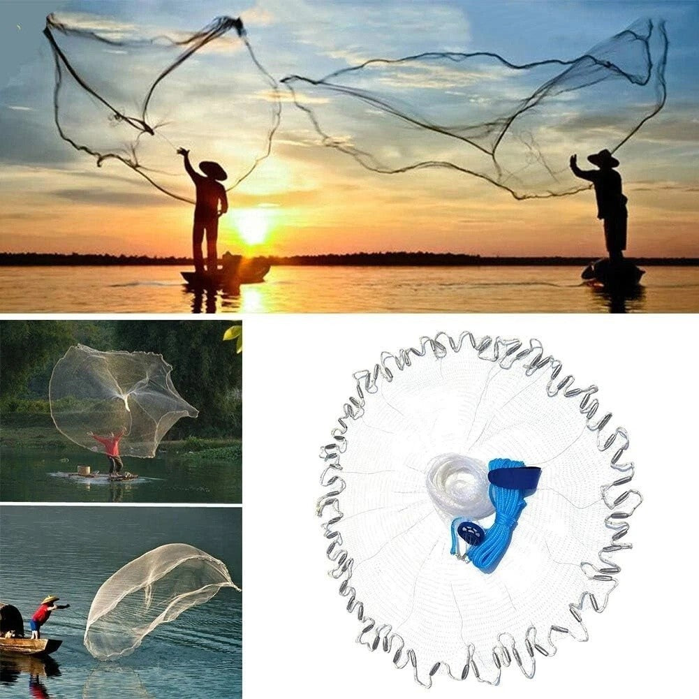 6/8/10FT Heavy Duty Fishing Cast Net for Bait & Shrimp - Easy Throw Nylon Mesh