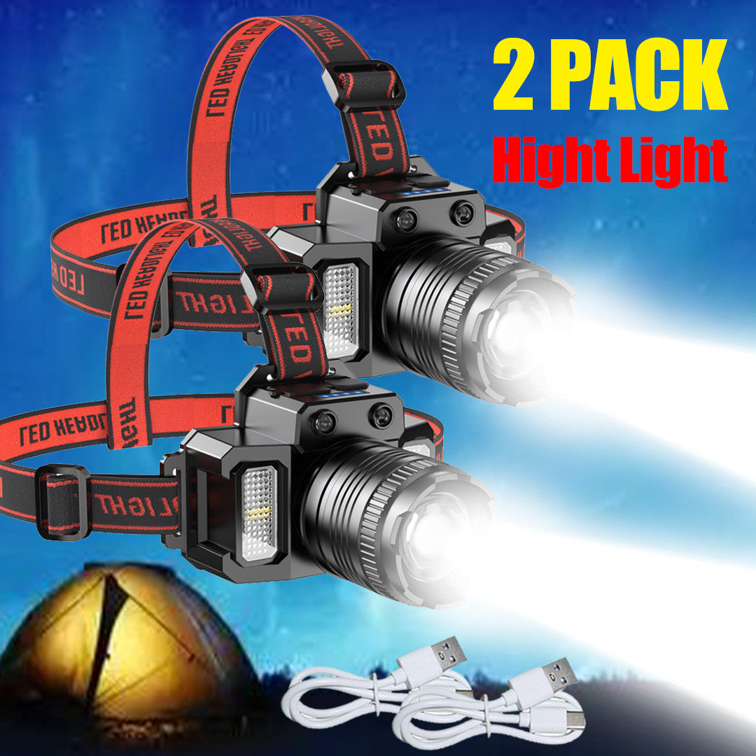 Rechargeable Sensor Headlamp with Zoom, 2000mAh, 5 Lighting Modes, IPX4 Waterproof
