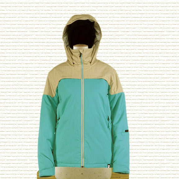 Insulated Snowboard Jacket Women Aqua and Tan Waterproof Ski Coat