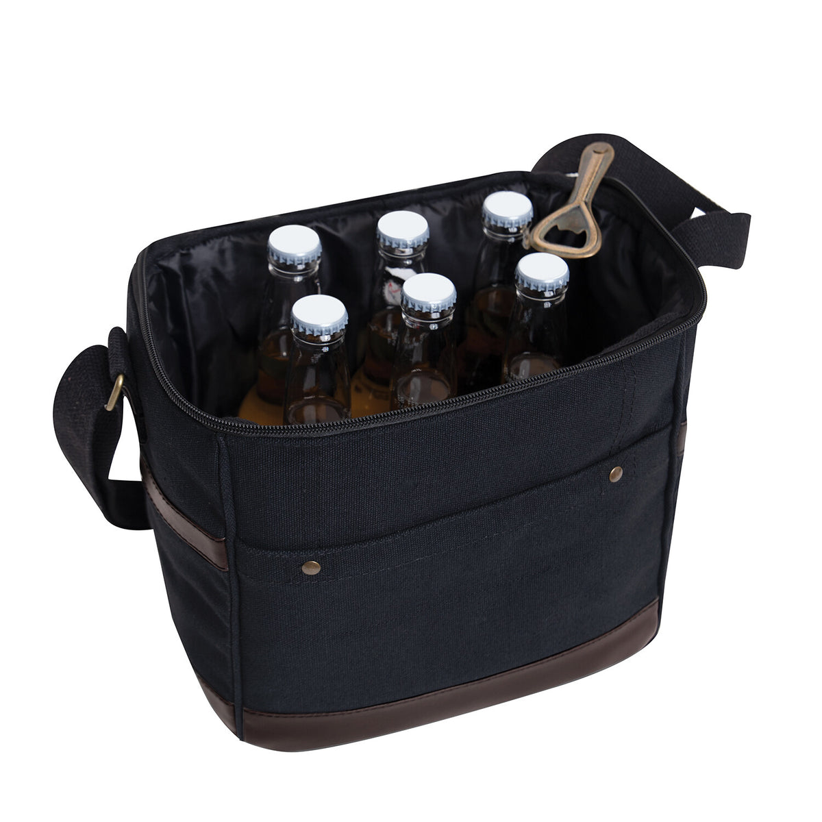 Insulated Travel Cooler Bag with Canvas & Leather Details, Multiple Colors