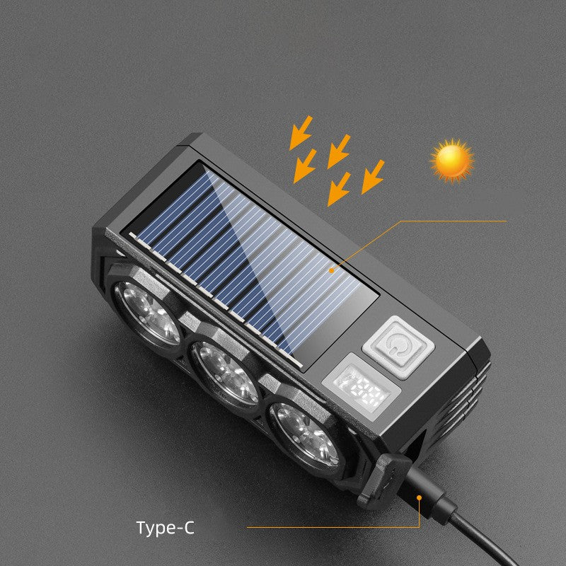 Solar USB Rechargeable Bike Light with Bright LED Beam & Loud Horn