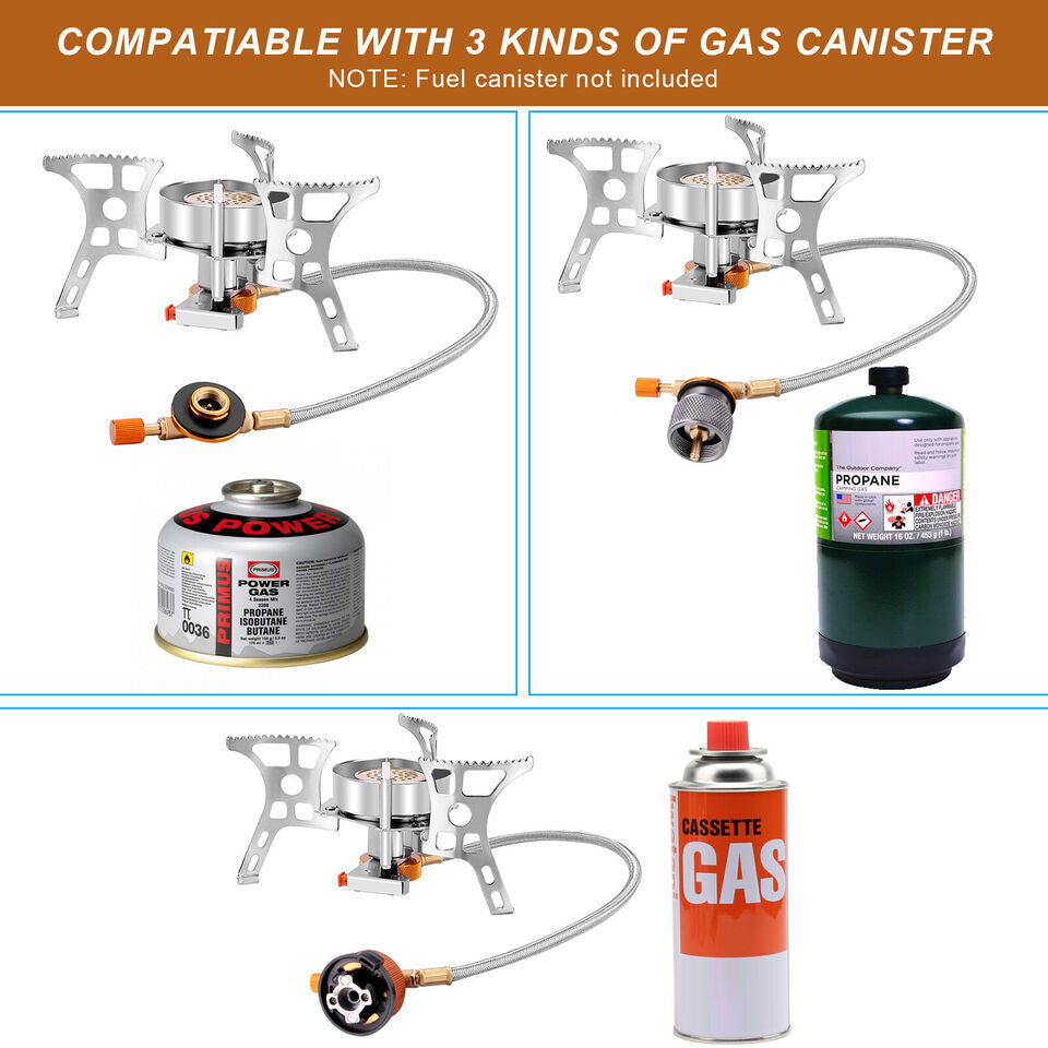 3900W Portable Camping Gas Stove with Propane Adapter, Windproof & Lightweight